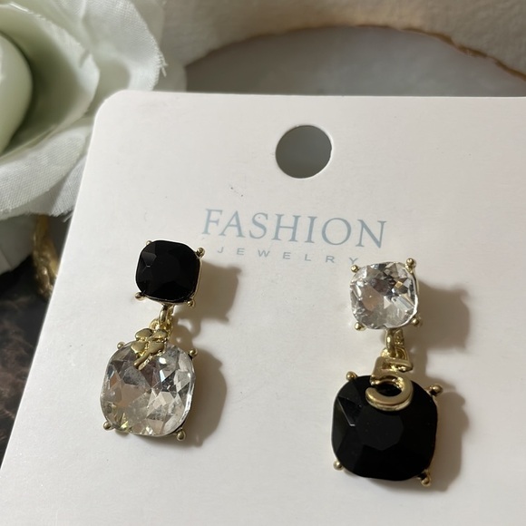 Crystal Number 5 Gold Drop Mismatched Earrings - Picture 15 of 16